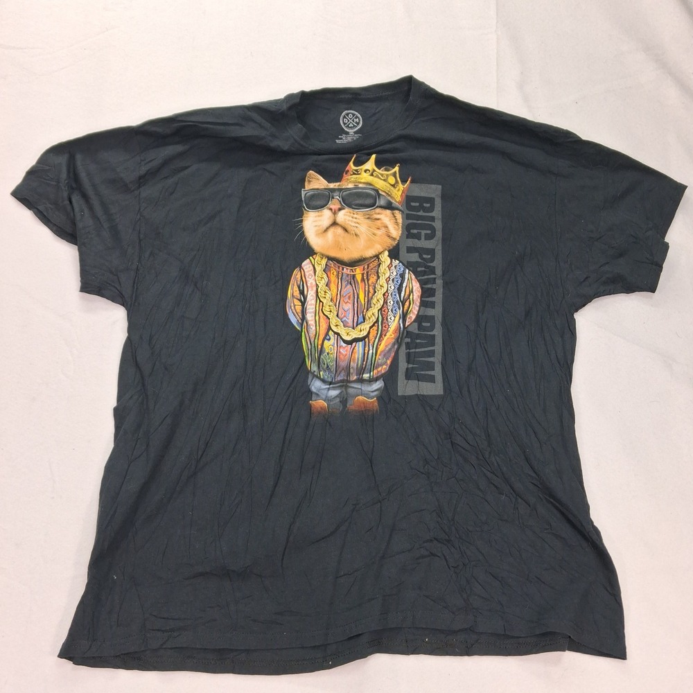 DOM T-Shirt Mens 3XL Big Paw Paw Cat Graphic Black Short Sleeve EUC